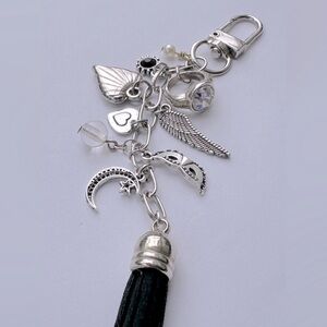 Mystique 6" Black & Silver Bag Charm Purse Backpack Accy. - Handmade
